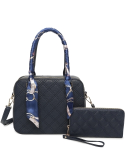 Quilted Scarf Top Handle 2-in-1 Satchel LF470S2 NAVY
